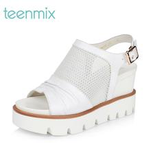 Teenmix/天美意夏季专柜同款牛皮/网布女凉鞋AM93TBL6图片
