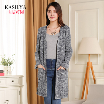 2014秋新款女装超长款宽松毛衣外套<em>女开衫</em>秋