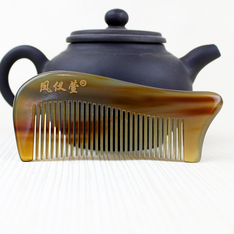 凤仪萱正品 天然白水牛角梳子包包梳系列按摩梳 免费刻字 密齿送l