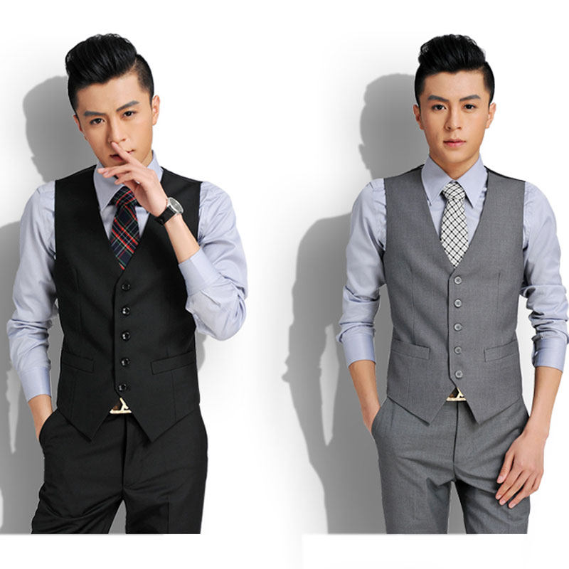 [2015爆款]潮<em>男士西装马甲</em>外套<em>修身型</em>韩版灰色