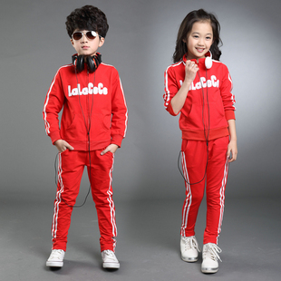 男童女童春装校园运动服装儿童拉链外套裤子二件套装蓝黑大红绿色