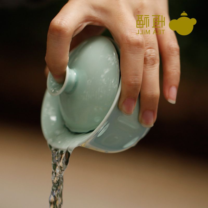 热卖恒福陶瓷茶具套装 龙泉青瓷功夫茶具高档礼盒套装 吉羊盖碗半