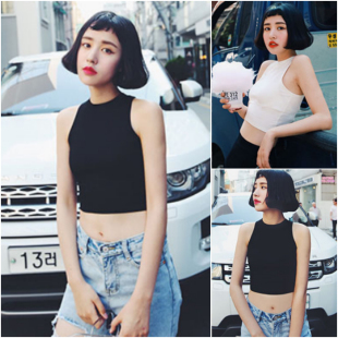 韩版女装夏季时尚aa修身显瘦短款露脐无袖外穿打底小背心吊带上衣