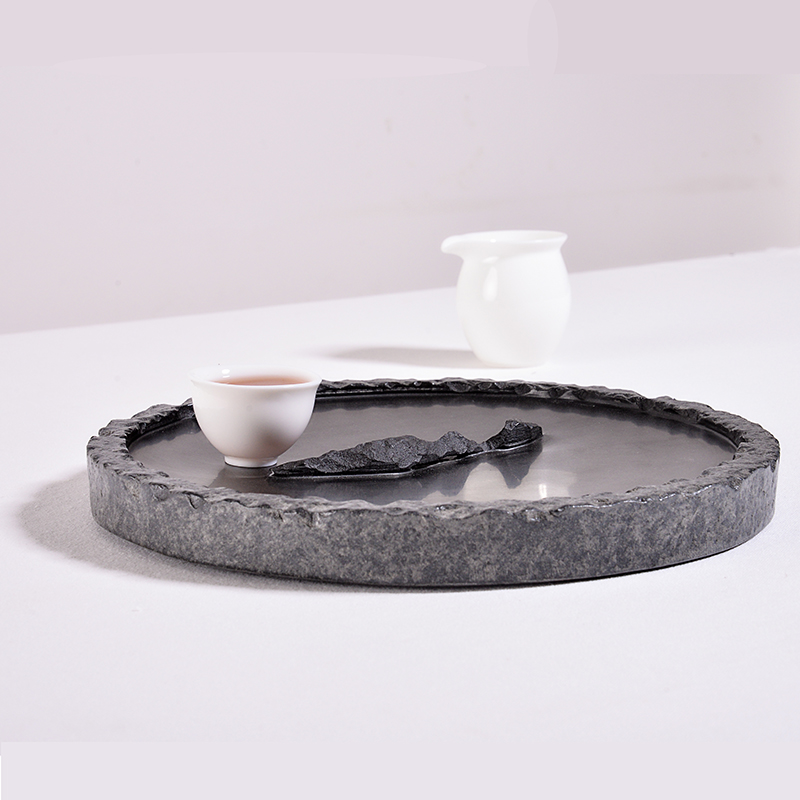 源韵小号乌金石茶盘特价圆排水石材茶海日式简约茶台功夫茶具套装