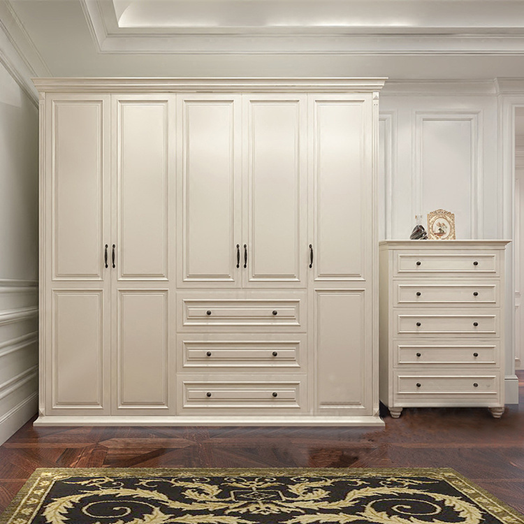 美式实木衣柜3门4门5门 欧式组合衣橱现代卧室整体大衣柜定制白色 ￥