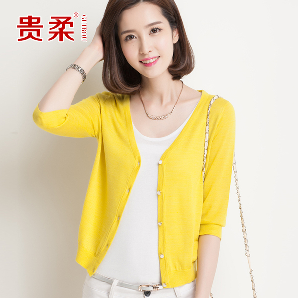 正品套头衫 贵柔 <em>女式针织衫</em> <em>开衫</em> <em>7分袖</em> 2015