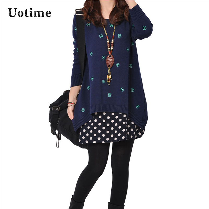 Uotime2015春装新款韩版女装毛衣 大码宽松中长款打底针织衫 套头