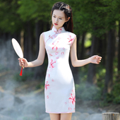 改良旗袍连衣裙 显瘦日常旗袍裙短款 修身 依莱娜少女旗袍2017新款