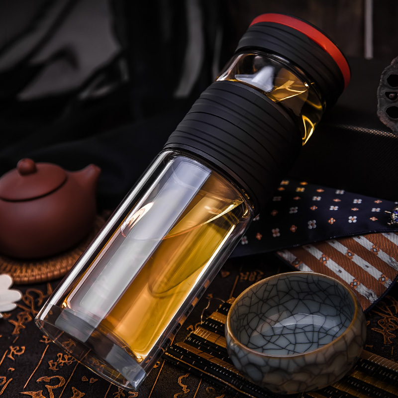 花间道茶水分离泡茶杯双层玻璃杯创意随手杯过滤杯子男茶水杯便携