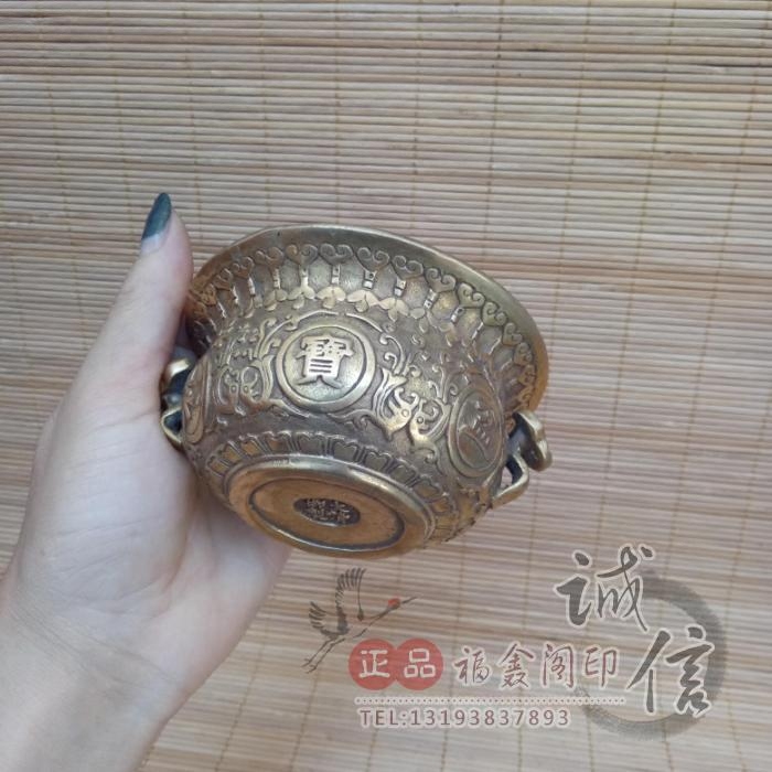 铜器批发仿古纯铜小号招财进宝聚宝盆香炉摆件装饰品古玩铜器收藏