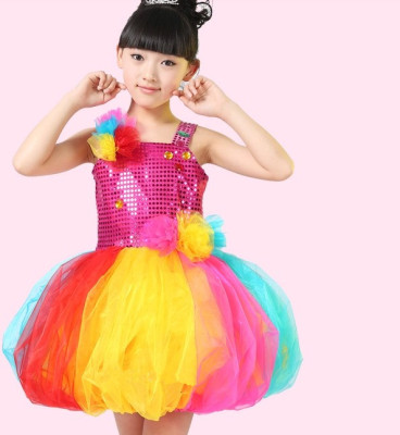 [今日特价] 新款儿童演出服 女童可爱七彩纱裙彩色公主裙 幼儿舞台