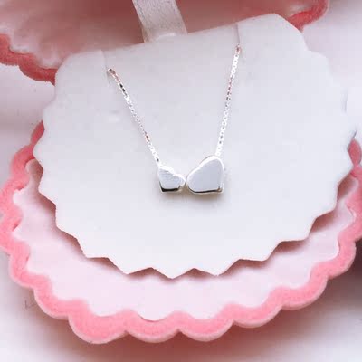 正品925纯银饰品 女士迷你小爱心项链 两颗心形锁骨链套链闺蜜款