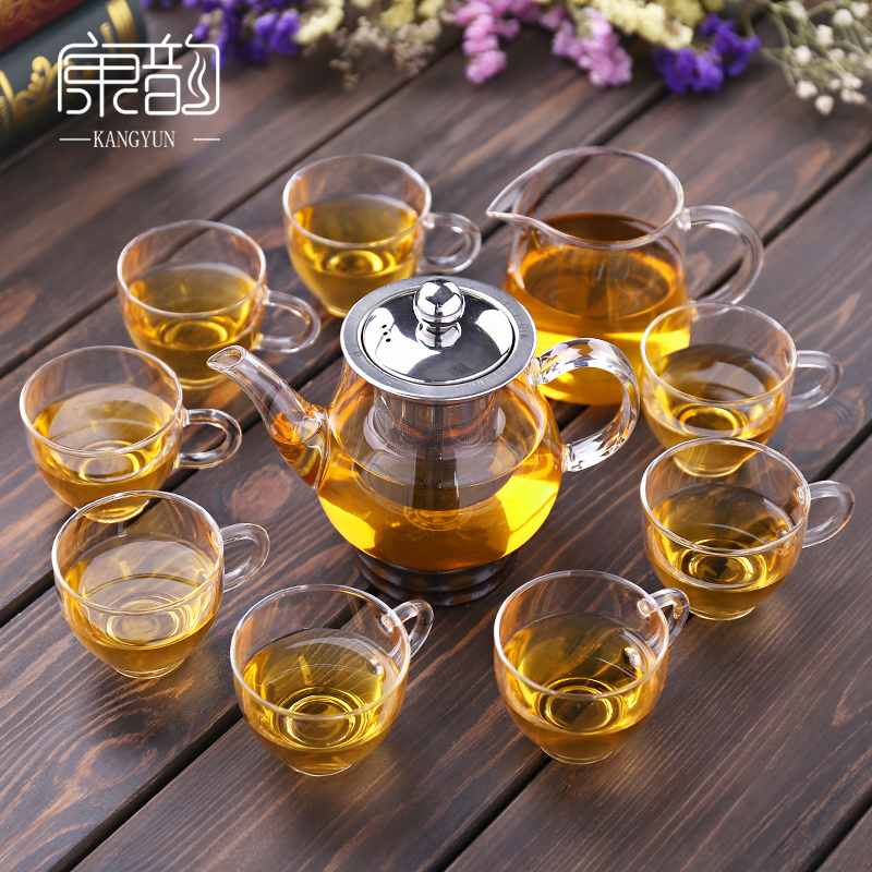 康韵 整套功夫茶具玻璃茶具套装花茶壶家用透明耐高温双层杯茶海