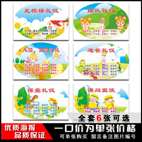 幼儿园礼仪教育海报墙贴 入园离园行为规范上下楼梯安全标语贴纸