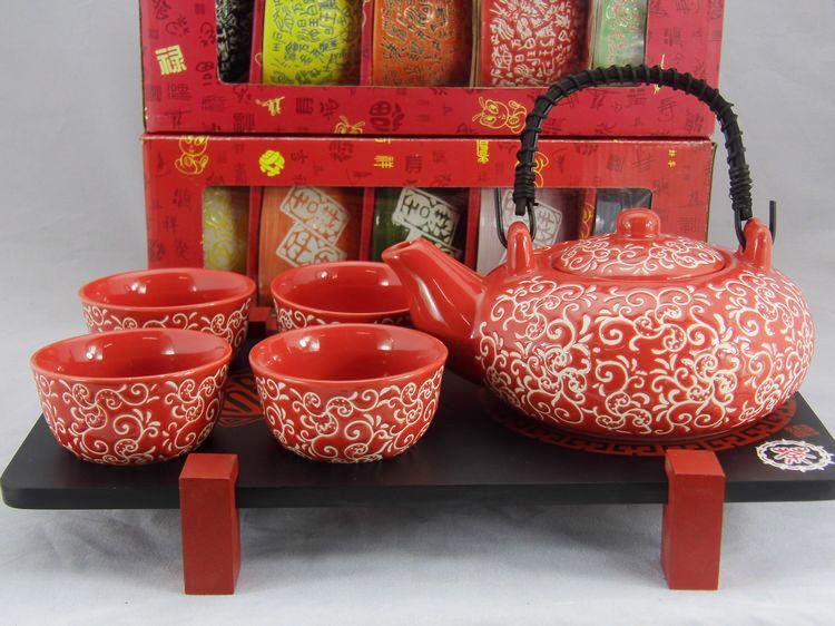 红钩藤柿壶 带提梁柄茶壶 茶壶茶杯整套陶瓷茶具 婚庆礼品套装