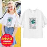 MG小象雪纺衫女夏2017新款韩版百搭宽松喇叭短袖小清新上衣超仙聚