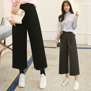高腰休闲毛呢阔腿裤
