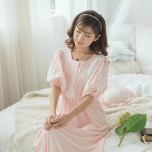 大气女纯棉睡衣 纯棉家居服 莫代儿睡裙 灯笼泡泡短袖