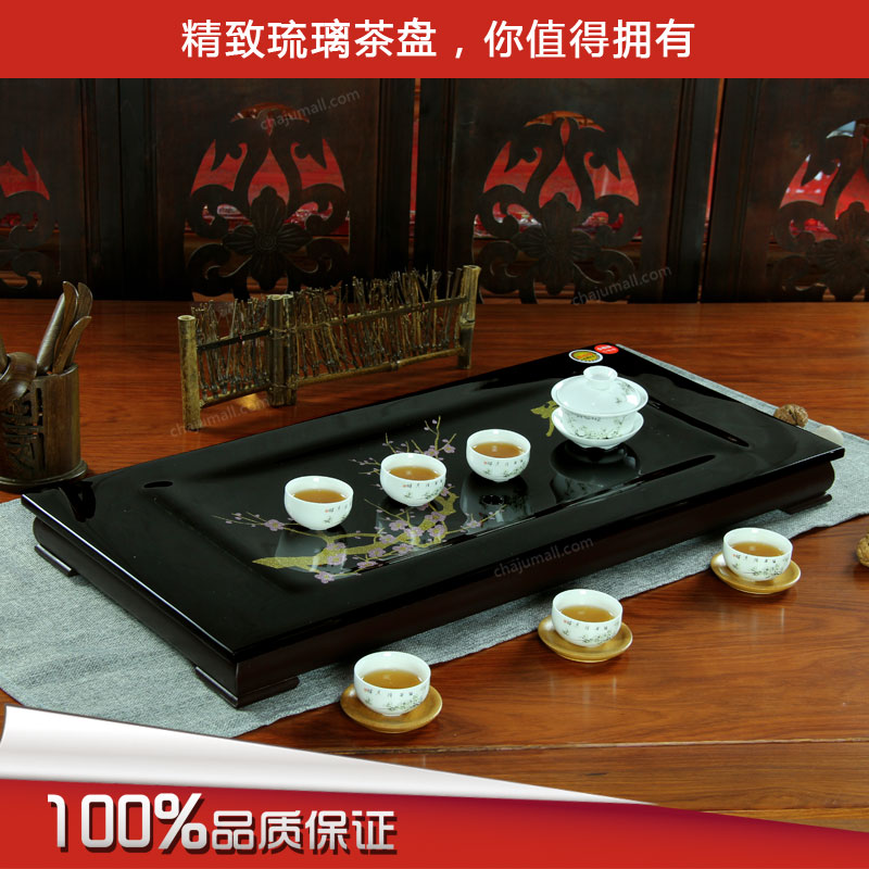 玻璃茶盘茶具 长方形大号排水茶台茶海包邮 潮汕功夫玻璃茶盘茶具