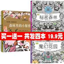 小秘密 小秘密中文版手绘秘密花园正版同类型畅销涂鸦填色书减压涂色秘密书 森林里 第一本填色绘本海底 买一送一全4册我
