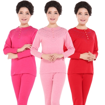 女士全棉秋衣秋裤套装 中老年衬衣衬裤 本命年