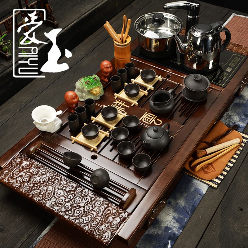 爱玉 整套玻璃茶具套装特价包邮茶盘经典款实木茶台 茶道带电磁炉