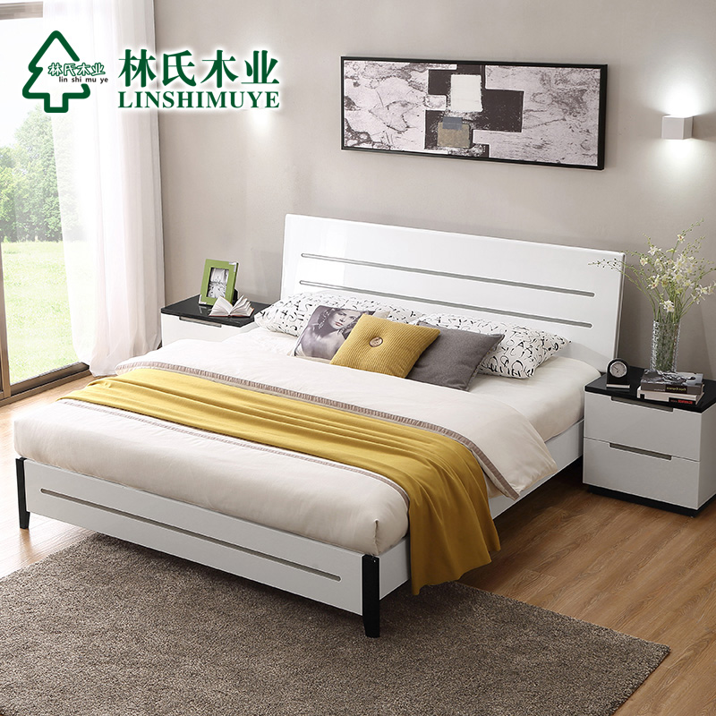 林氏木业现代板式床1.8米双人床简约床头柜卧室组合家具bi1a-c