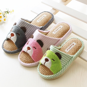 春秋棉亚麻开口亲子拖鞋
