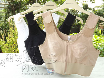 外贸欧美宽肩带背心式运动型<em>文胸拉链</em>无钢圈跑