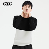 GXG男装 男士圆领毛衣 时尚修身黑白拼接套头修身毛衫#54220283