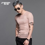 男士针织款圆领潮短袖T恤衫 夏季薄款冰丝线衣 时尚透缕空打底衫