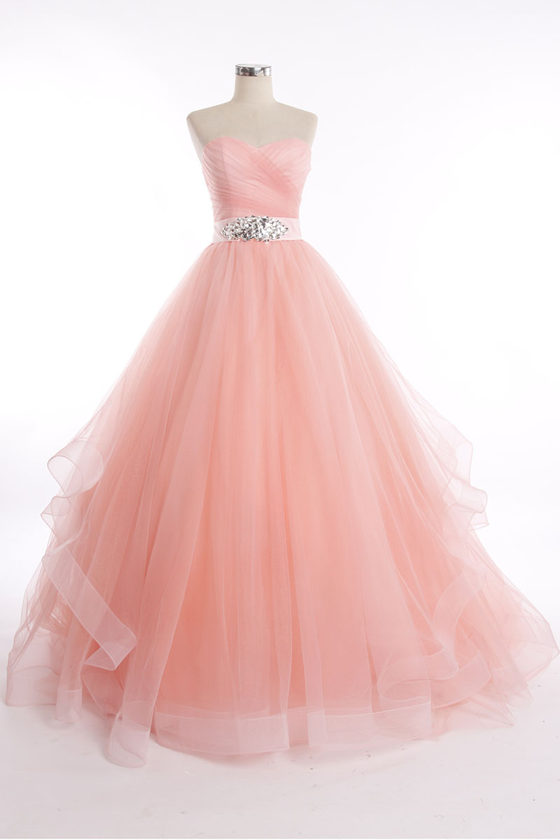 查看淘宝2015新款新娘欧版抹胸粉色公主蓬裙彩色拖尾婚纱价格