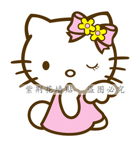 墙贴纸 儿童房 公主房 卧室 hello kitty猫可爱玻璃贴蝴蝶结防水