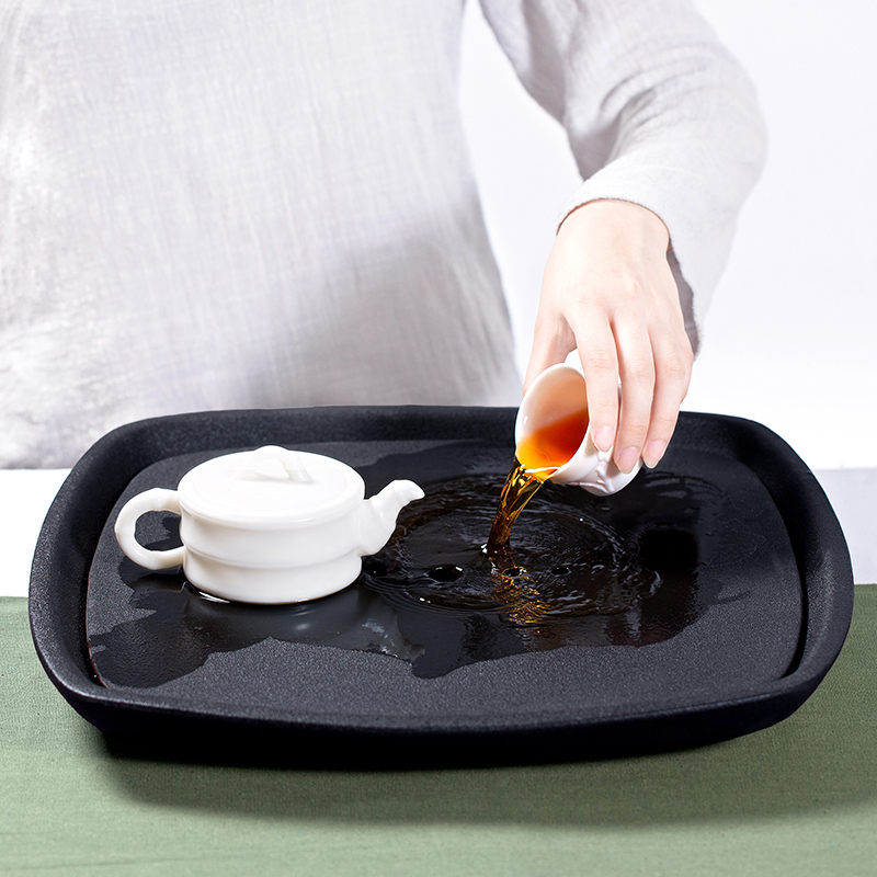 方形粗陶茶盘 陶瓷大茶海双层储水紫砂茶具茶托排水茶台蓄水壶承