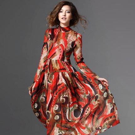 魂牵网-- 2015<em>欧洲站</em>春季<em>女装</em>新款 <em>真丝</em>立领长