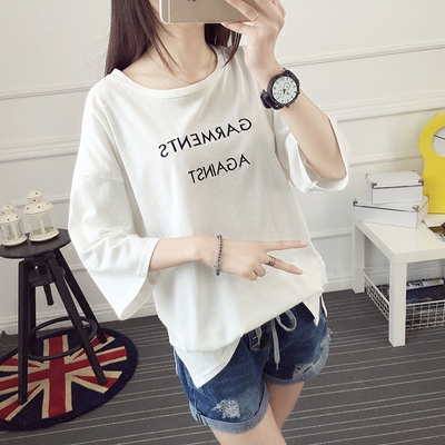 七分袖t恤搭配上衣女夏季韩版女装新款宽松短