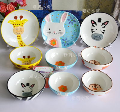包邮 超萌可爱手绘动物碗 兔子碗 米饭碗 日式创意陶瓷器餐具套装
