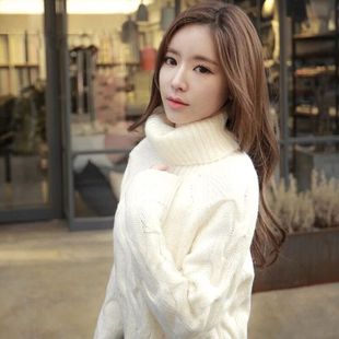白色高领套头毛衣女韩版秋冬季中长款宽松加厚女装外套冬款针织衫
