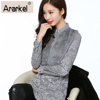 兔毛蕾丝打底裙加厚加绒打底衫女长袖中长款