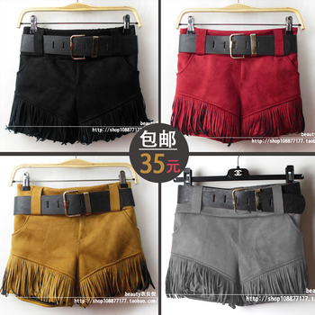 欧美2014<em>秋冬</em>新款<em>女装</em>高腰显瘦休闲<em>短裤</em> 流苏