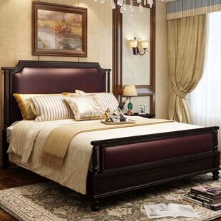 高档美式床全实木床1.8米双人床婚床卧室高箱床乡村家具欧式床