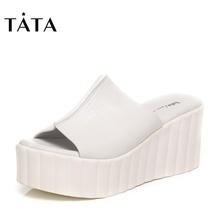 Tata/他她夏季时尚休闲牛皮坡跟女凉鞋2PI03BT6图片