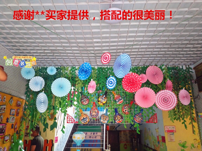 新年圣诞店铺开业幼儿园装饰吊饰纸扇花商场橱