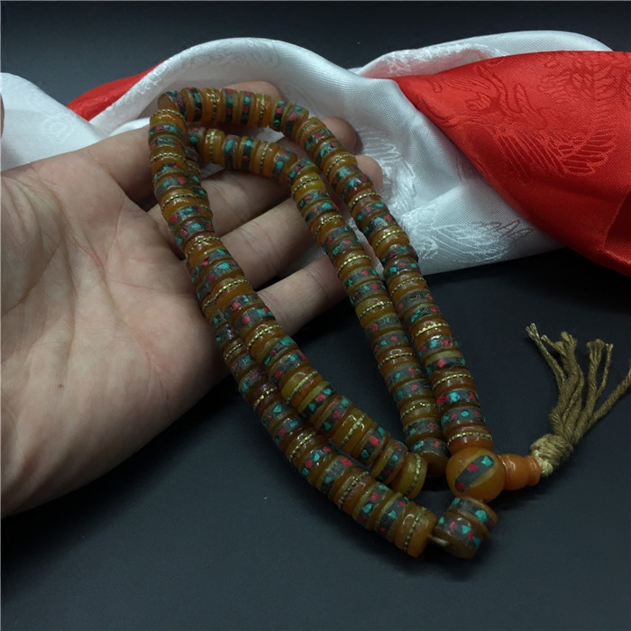 西藏手工做旧天然牦牛骨头骨嘎巴拉隔珠项链藏式牦牛骨念珠
