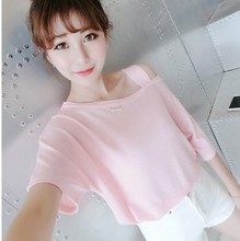 上衣百搭韩版 体恤潮 T血小清新学生个性 斜肩t恤女短袖 2017夏季新款