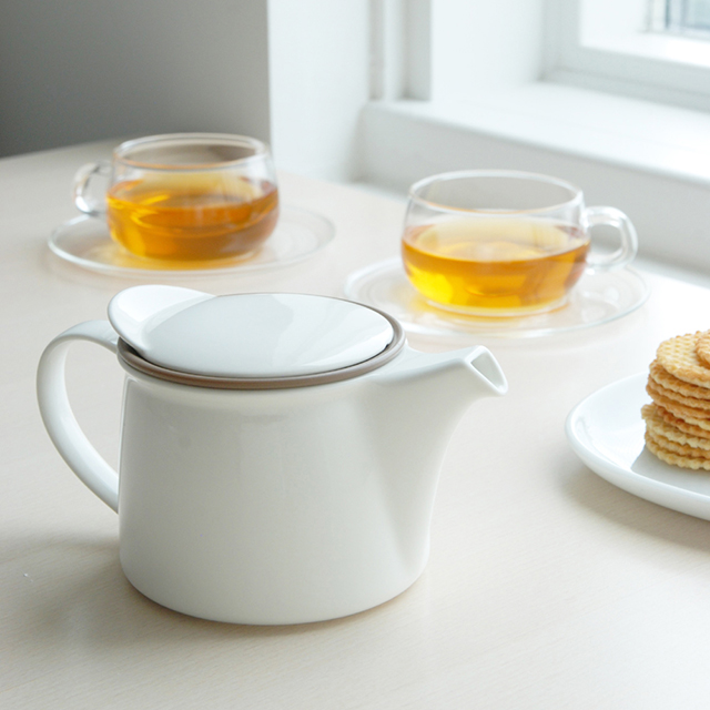 现货日本进口KINTO BRIM白色陶瓷过滤茶壶茶杯泡茶器花红茶茶具