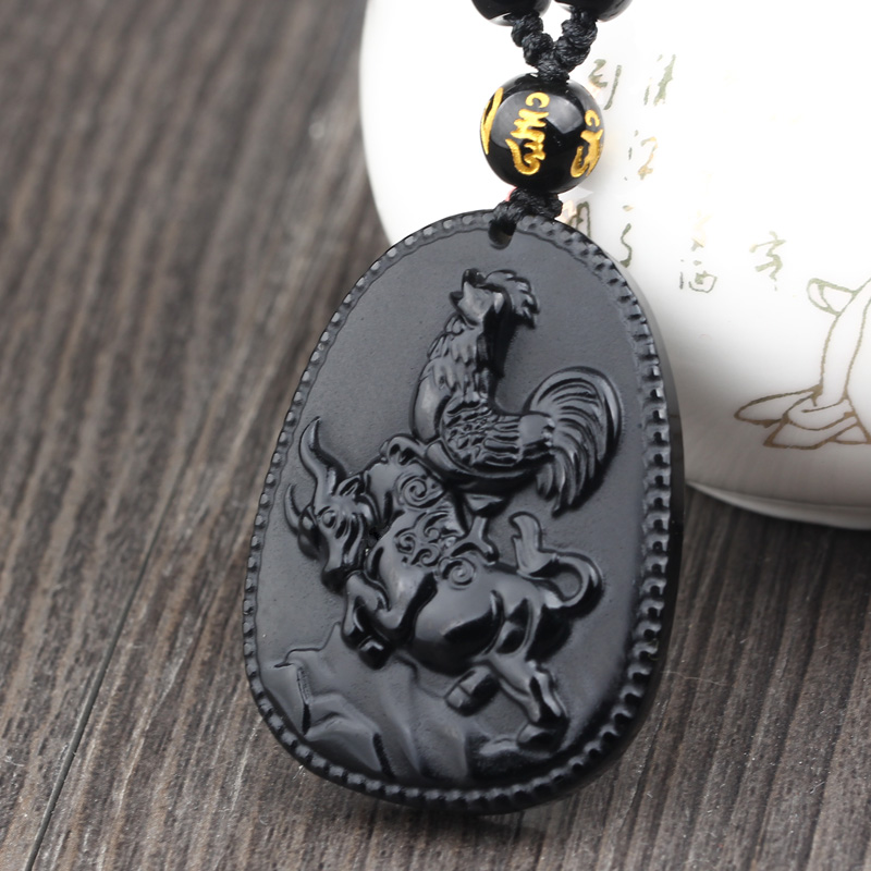 慈元阁年属鸡吉牛天助黑曜石吊坠本命年吉祥物
