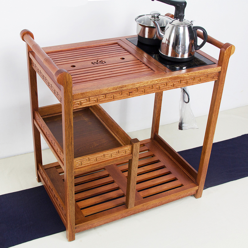 可移动花梨木茶车带轮 实木功夫茶具茶盘泡茶水柜茶桌茶台套装