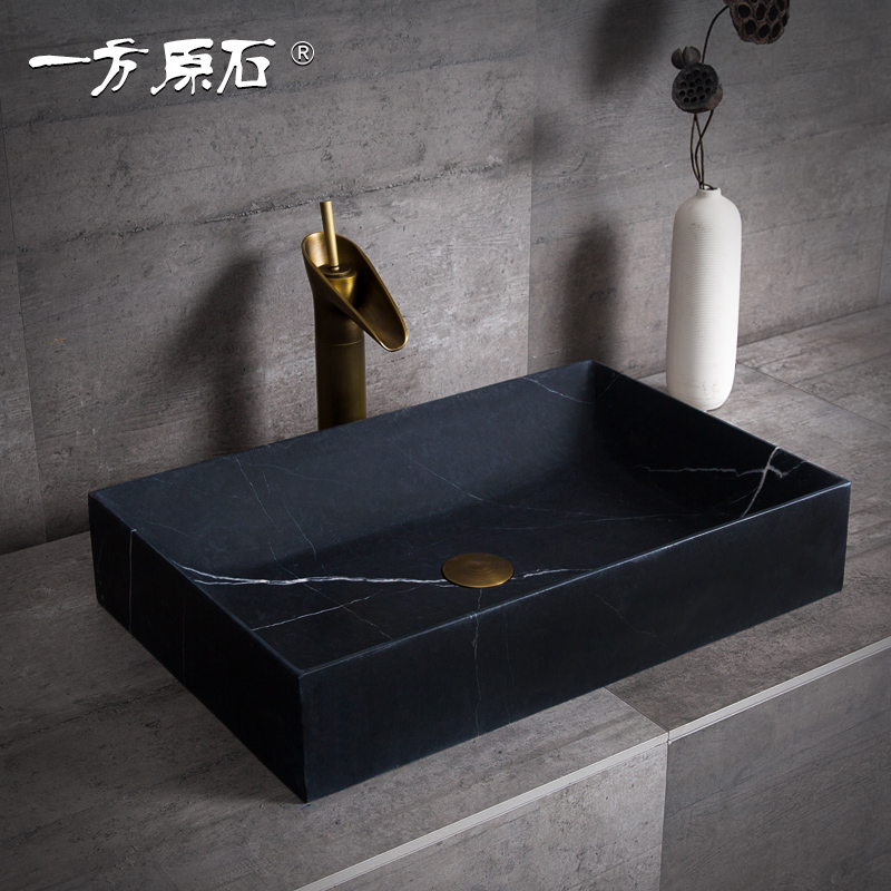 石材台上盆洗手盆 创意个性欧式超薄边工业风艺术石头方形洗手盆