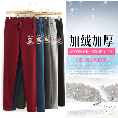 冬加绒卫裤学生运动裤宽松加厚女生裤子韩版休
